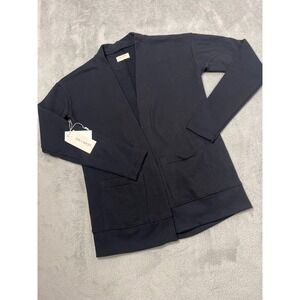 EM + WEST 100% Organic Cotton Open Front Cardigan‎ Pockets Minimalist Black XS